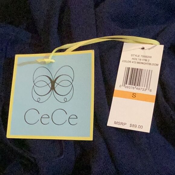 CECE NWT WOMENS LONG SLEEVE SWEATER MIDNIGHT BLOOM BLUE WOMENS SMALL - Picture 6 of 9